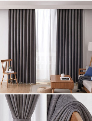 ستائر معتمة من الكتان المخملي باللون الرمادي الفاتح بطبقة مزدوجة بتصميم عصري بسيط